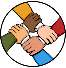 graphic of four hands clasping each others wrists